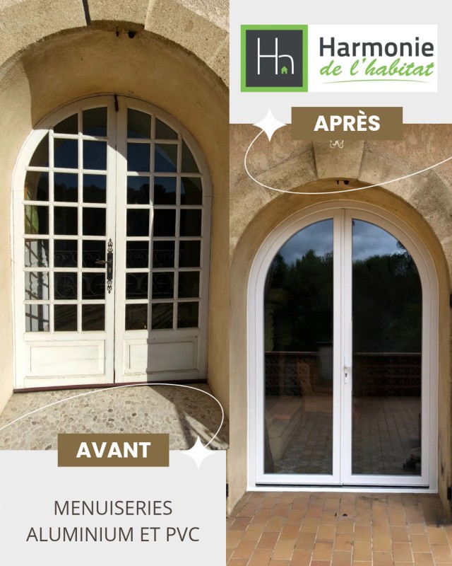 installation de 3 portes fenêtres cintrées en PVC près de Septemes.