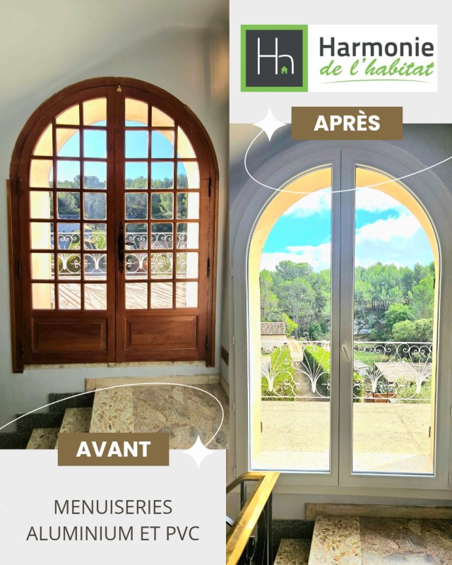 installation de 3 portes fenêtres cintrées en PVC près de Septemes.